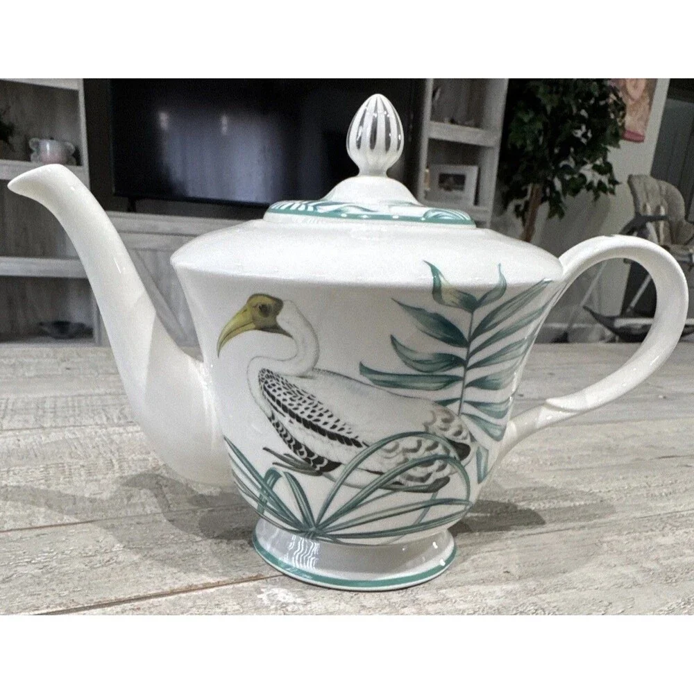 Grace's Teaware Lakeside Bird 4 Cup Porcelain Teapot White/Green